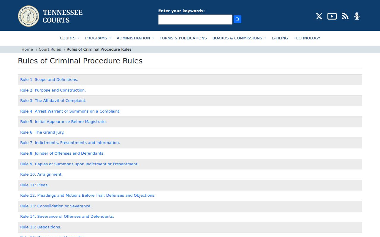 Haywood County bench warrant records, Tennessee criminal procedure rules index