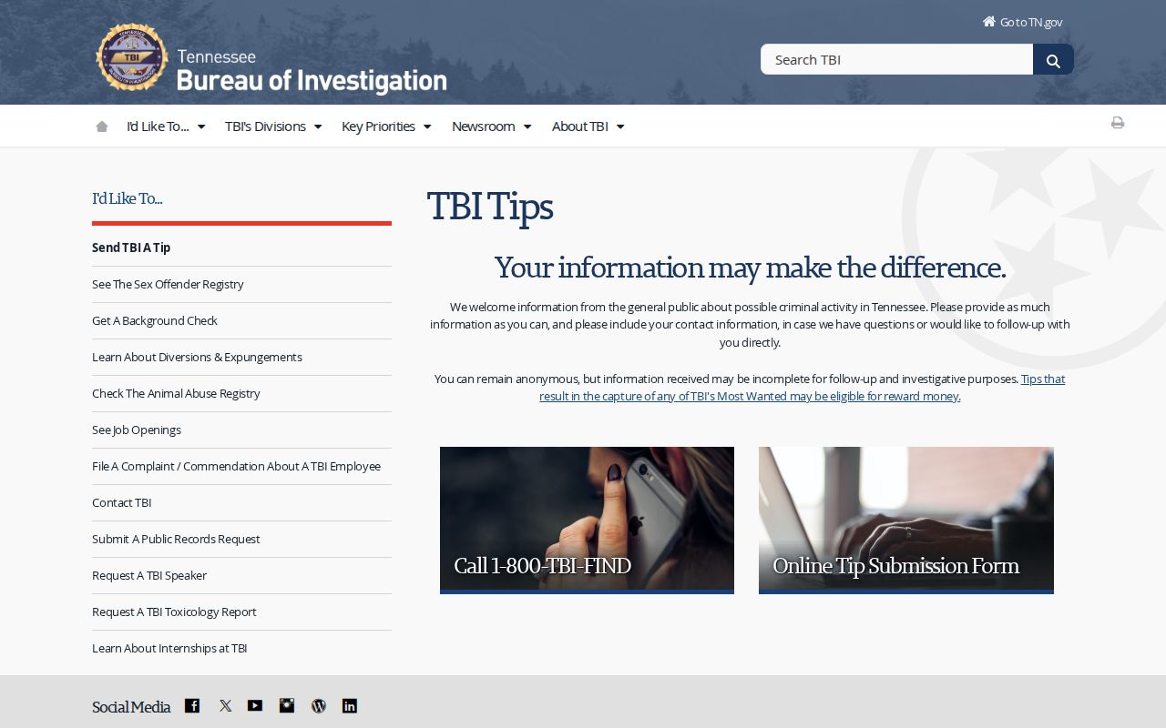 Haywood County most wanted program, official TBI anonymous tip channel
